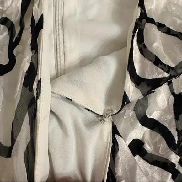 White House Black Market Black and White Satin Lined Surplice Floral MIDI Dress - Picture 7 of 10